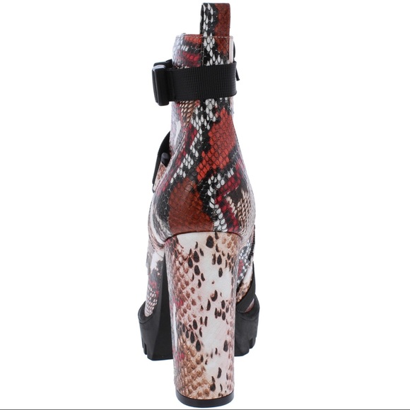 Red Lug Style Ankle Snake Print Heel Boot - Picture 3 of 3